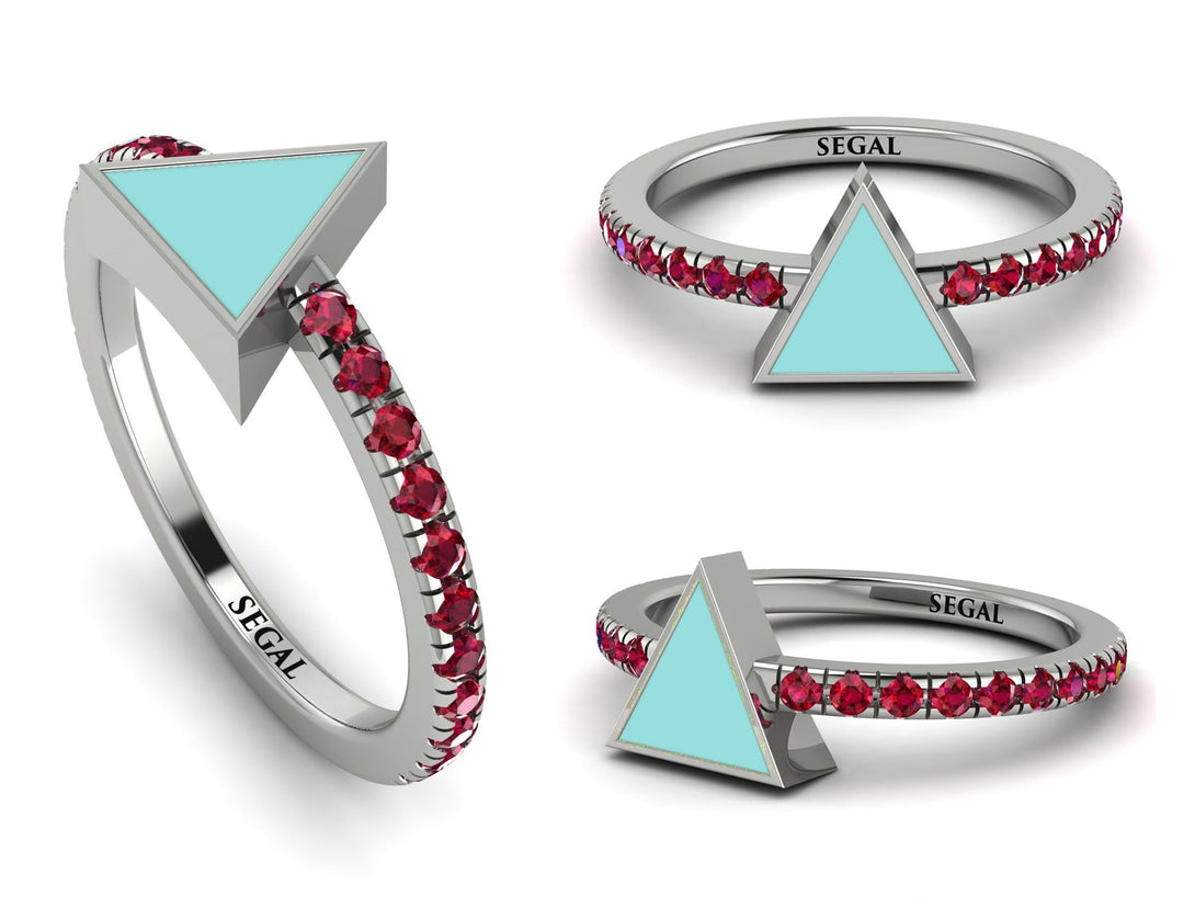 Elegant Enamel Triangle Ruby Ring - Triangle No. 12