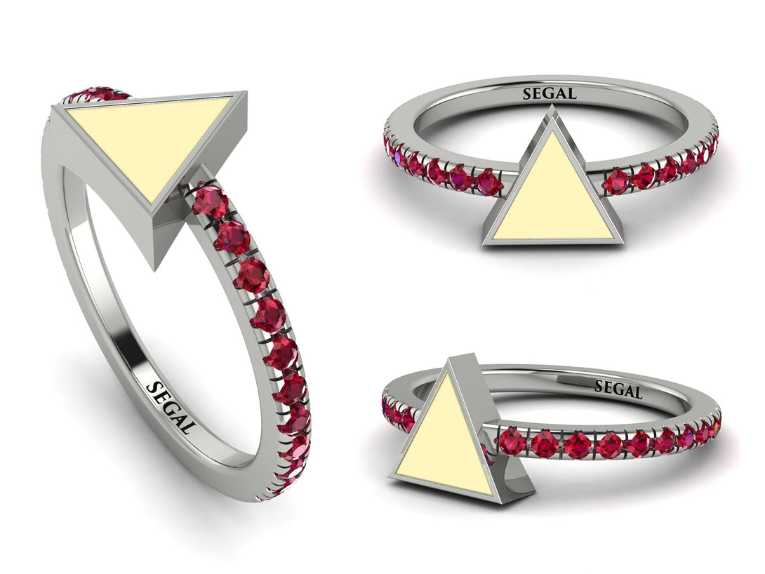 Elegant Enamel Triangle Ruby Ring - Triangle No. 12