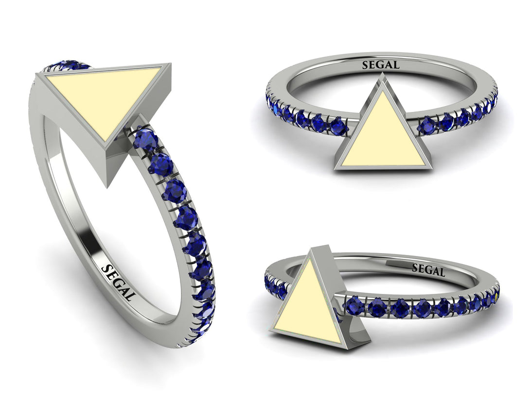 Elegant Enamel Triangle Sapphire Ring - Triangle No. 15