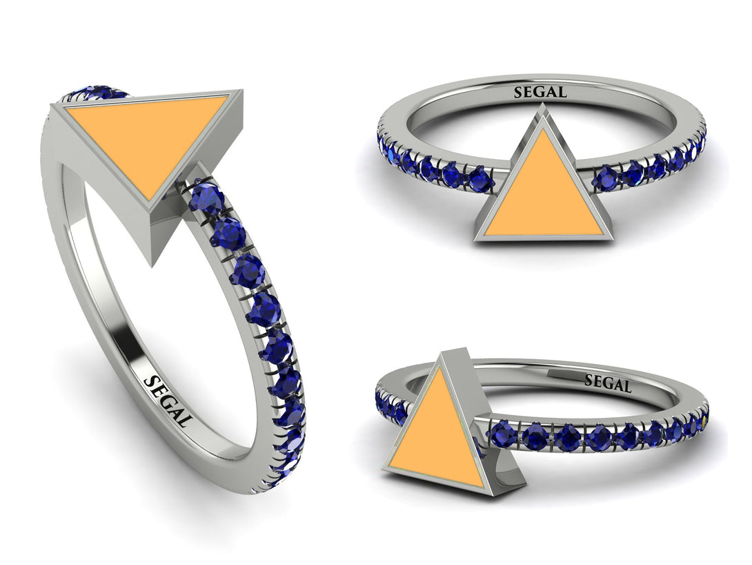 Elegant Enamel Triangle Sapphire Ring - Triangle No. 15