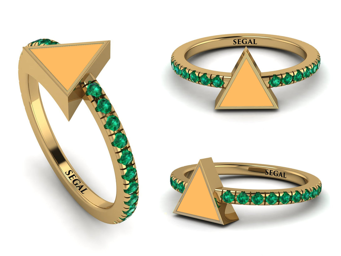 Elegant Enamel Triangle Emerald Ring - Triangle No. 4