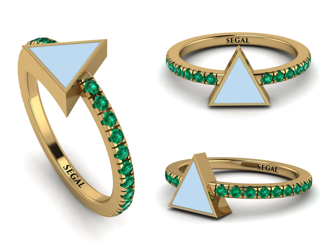 Elegant Enamel Triangle Emerald Ring - Triangle No. 4