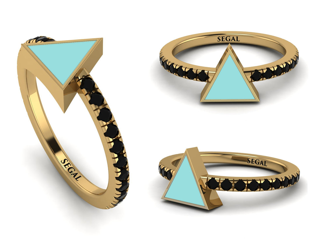 Elegant Enamel Triangle Black Diamond Ring - Triangle No. 7