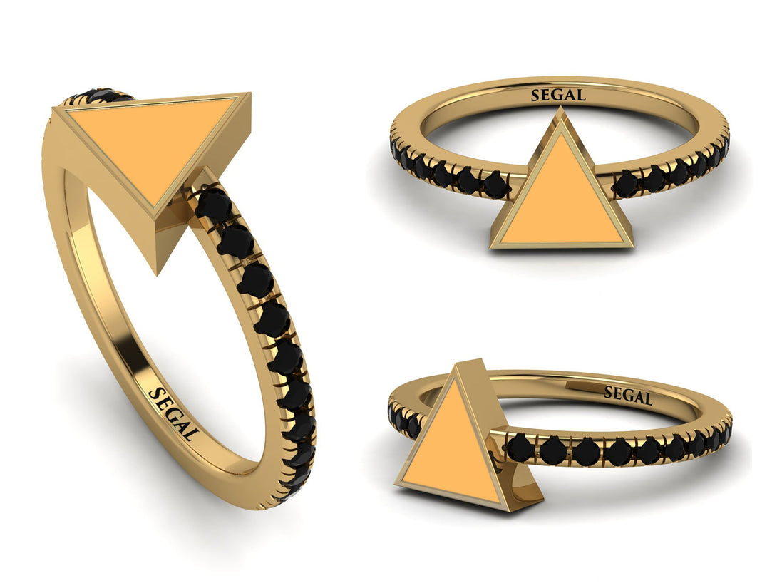 Elegant Enamel Triangle Black Diamond Ring - Triangle No. 7
