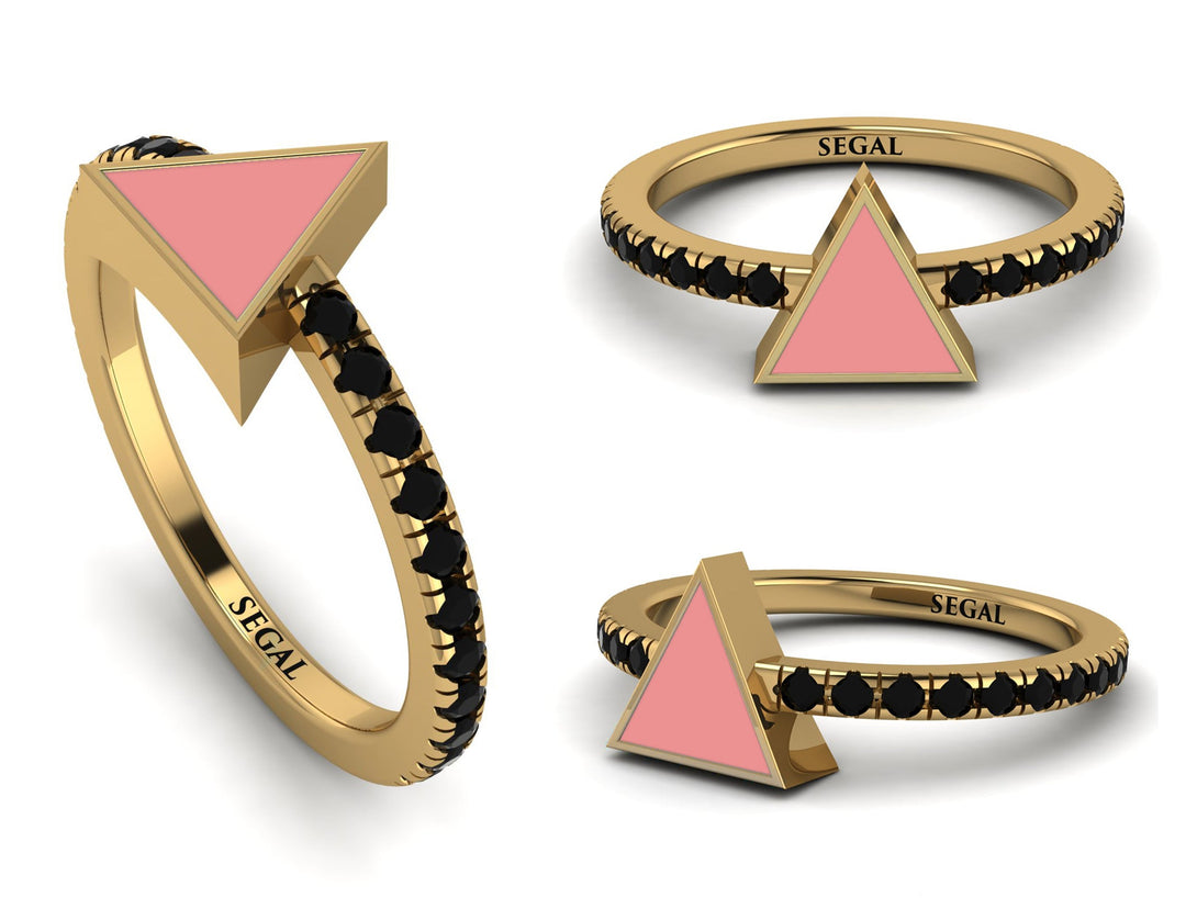 Elegant Enamel Triangle Black Diamond Ring - Triangle No. 7