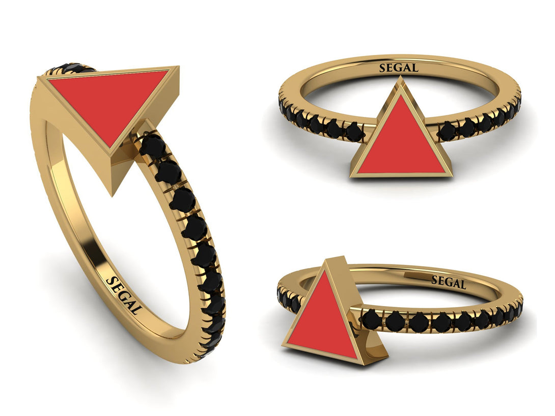 Elegant Enamel Triangle Black Diamond Ring - Triangle No. 7