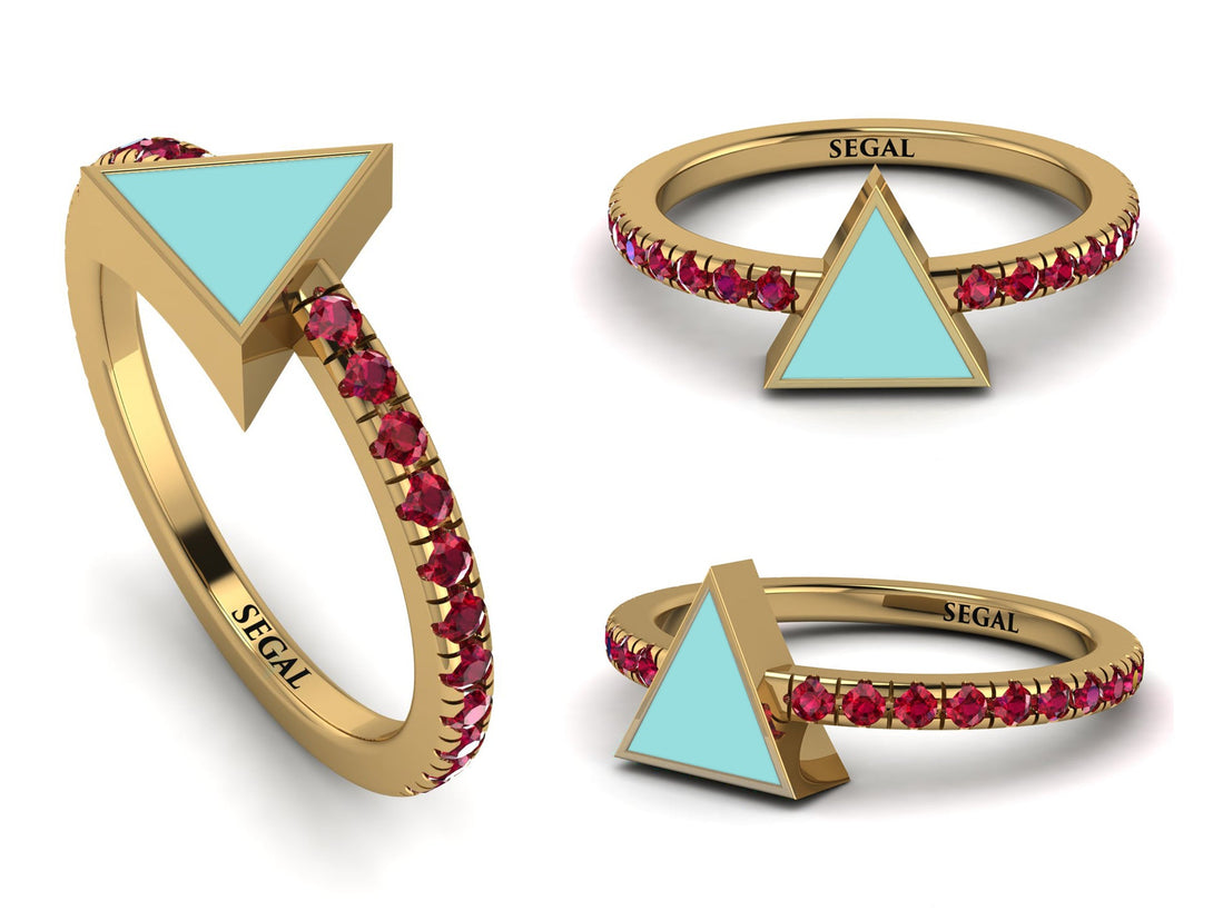 Elegant Enamel Triangle Ruby Ring - Triangle No. 10