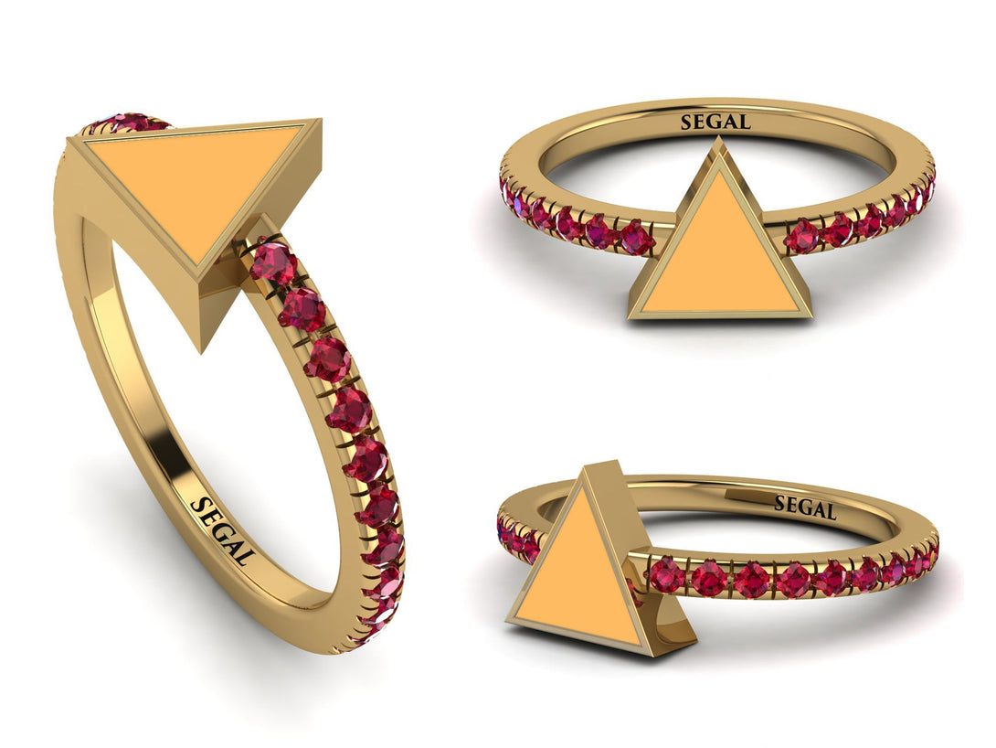 Elegant Enamel Triangle Ruby Ring - Triangle No. 10