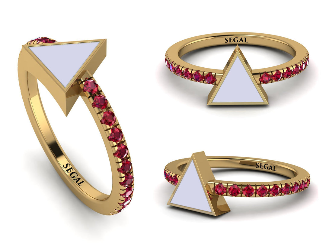 Elegant Enamel Triangle Ruby Ring - Triangle No. 10