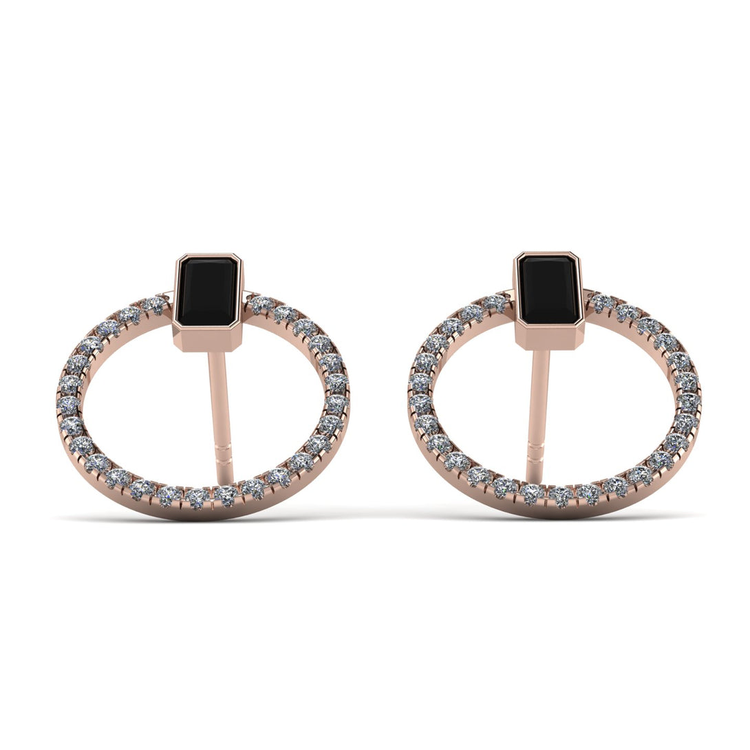 Emerald Cut Circle Black Diamond Earrings - Oaklyn No. 8