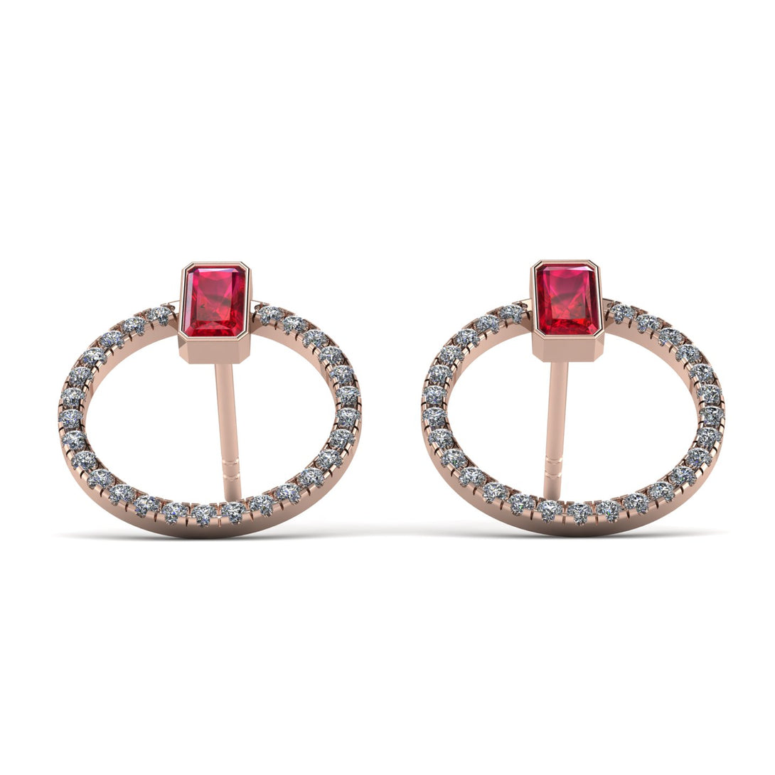 Emerald Cut Circle Ruby Earrings - Oaklyn No. 11