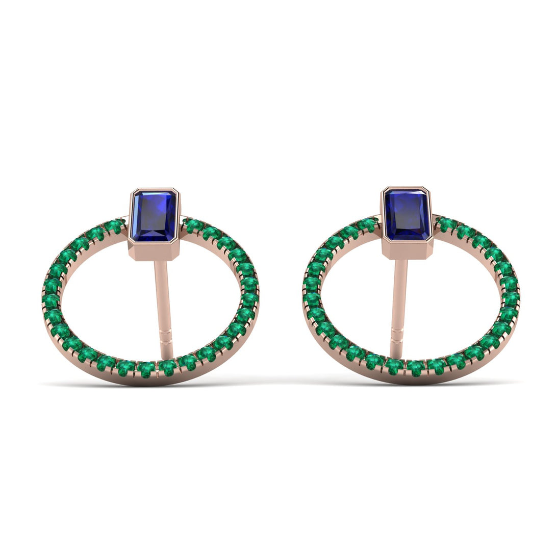 Emerald Cut Circle Sapphire Earrings - Oaklyn No. 29