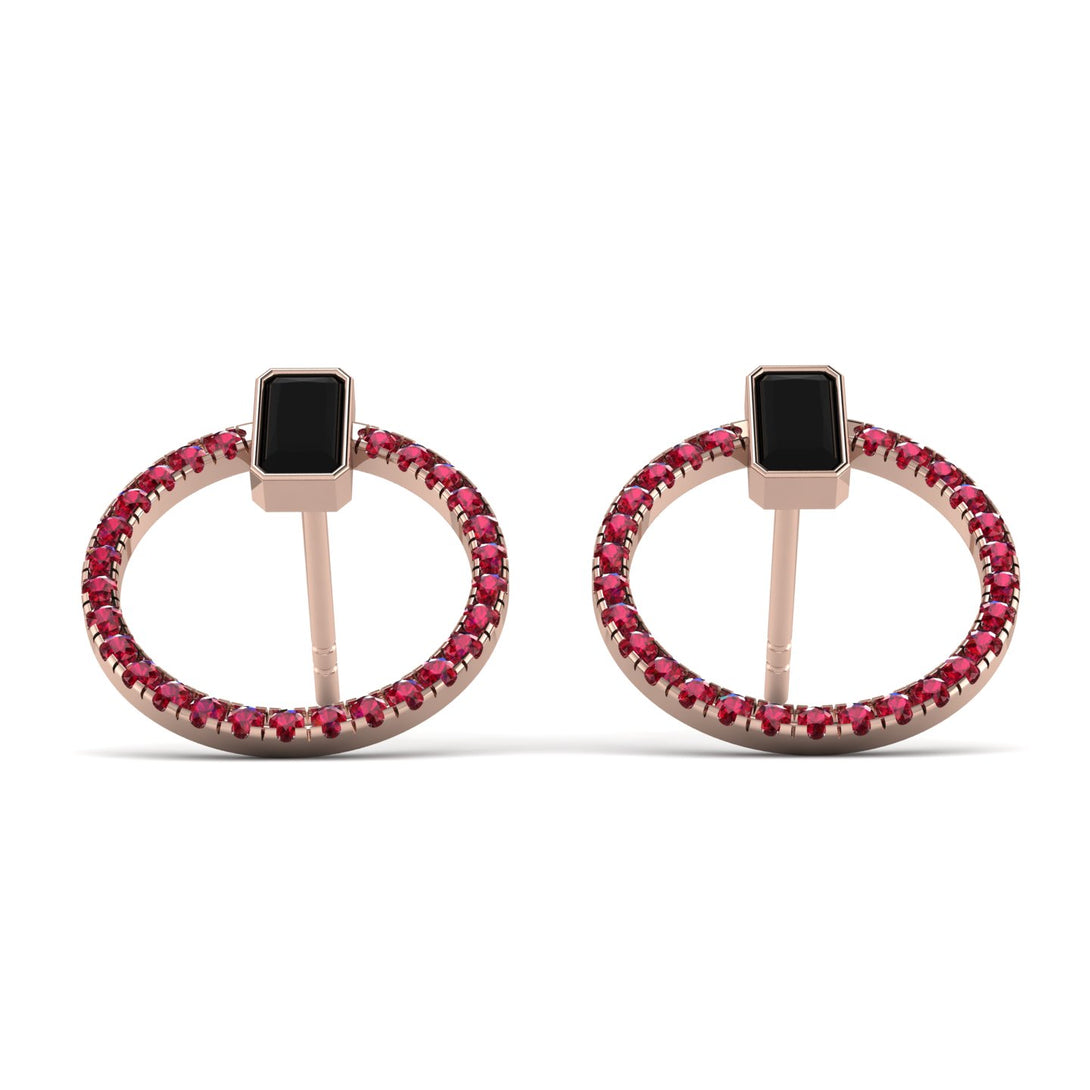 Emerald Cut Circle Black Diamond Earrings - Oaklyn No. 53