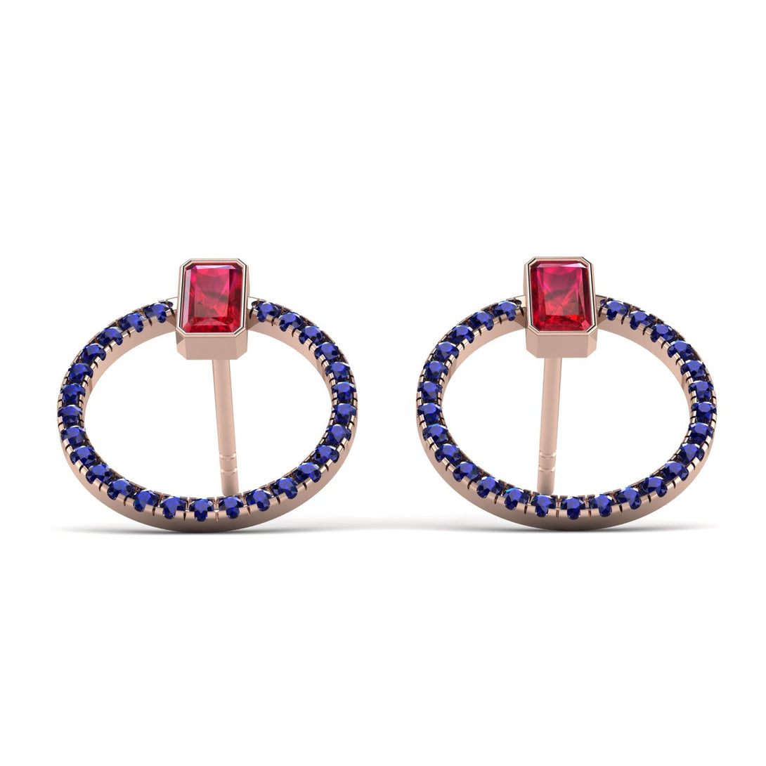 Emerald Cut Circle Ruby Earrings - Oaklyn No. 71
