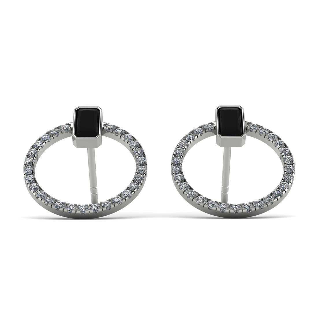 Emerald Cut Circle Black Diamond Earrings - Oaklyn No. 9
