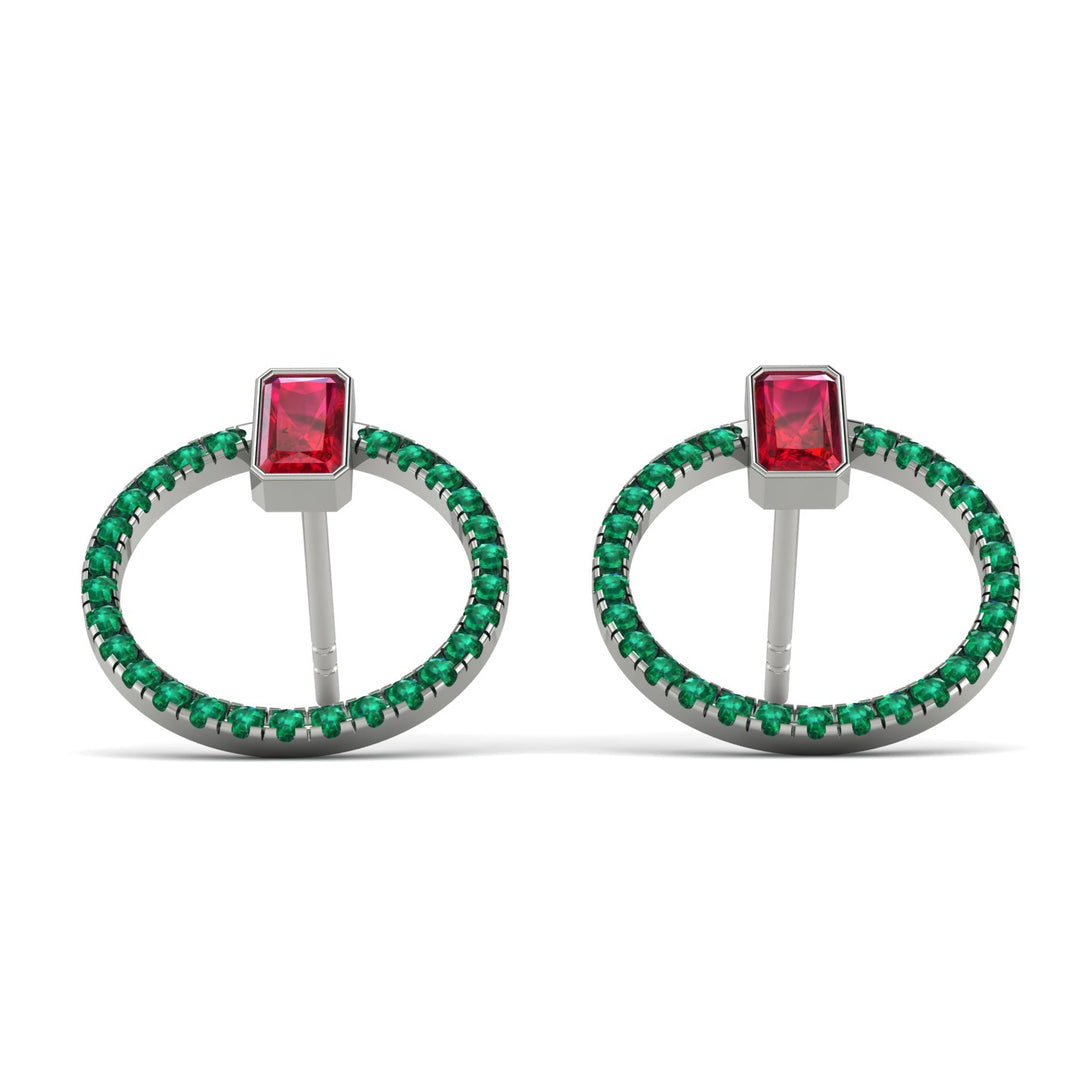 Emerald Cut Circle Ruby Earrings - Oaklyn No. 27