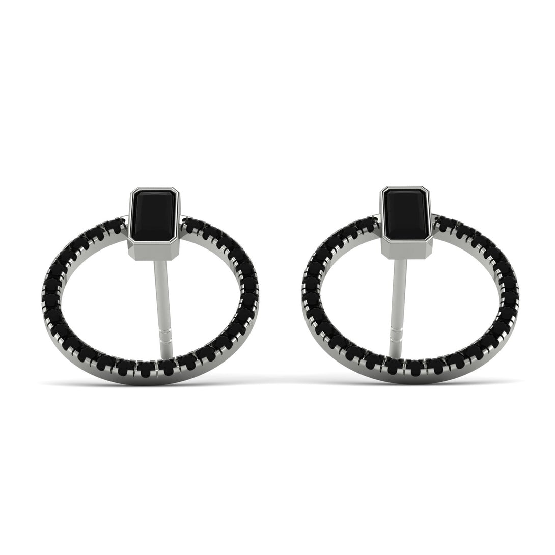 Emerald Cut Circle Black Diamond Earrings - Oaklyn No. 39