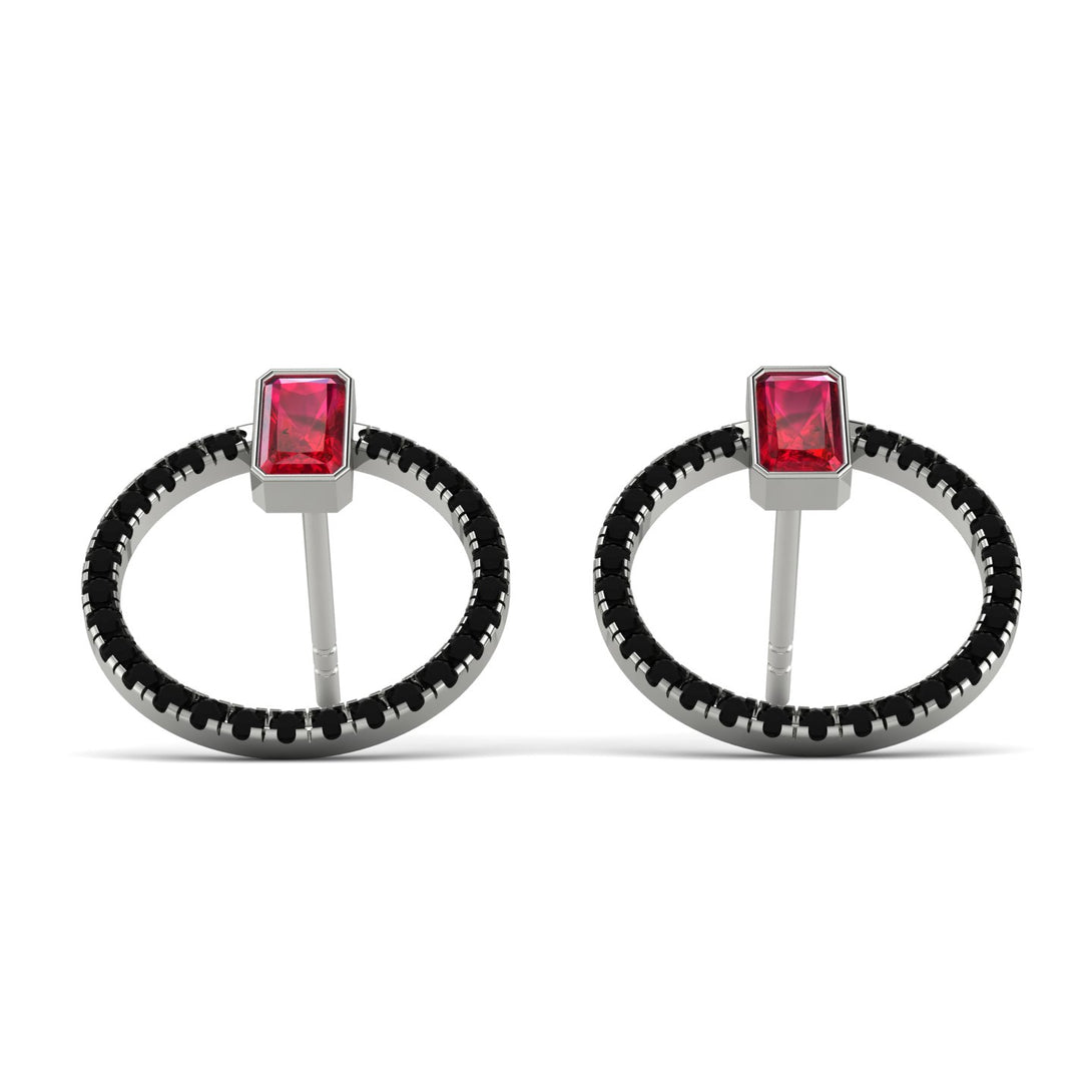 Emerald Cut Circle Ruby Earrings - Oaklyn No. 42