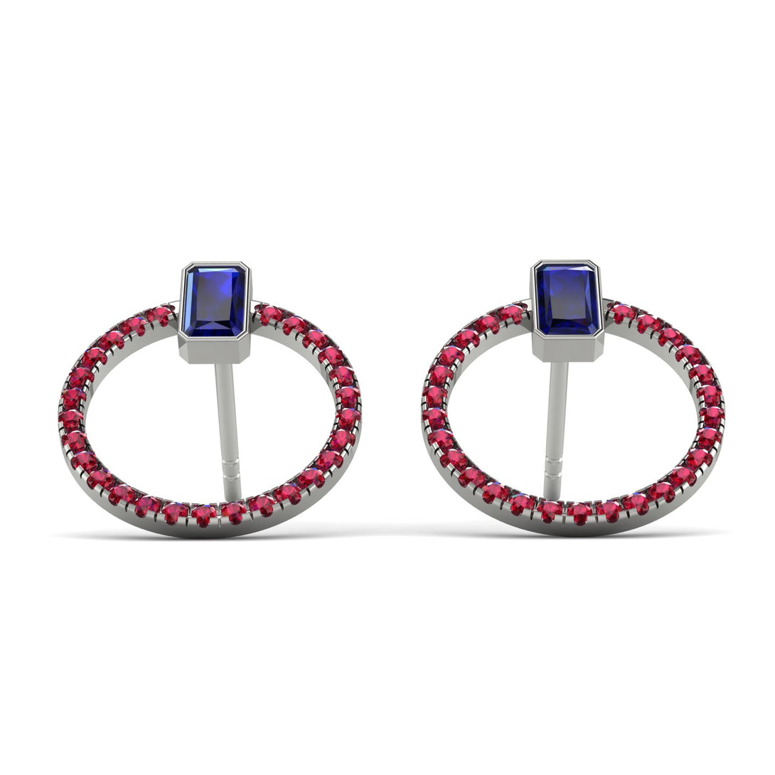 Emerald Cut Circle Sapphire Earrings - Oaklyn No. 60