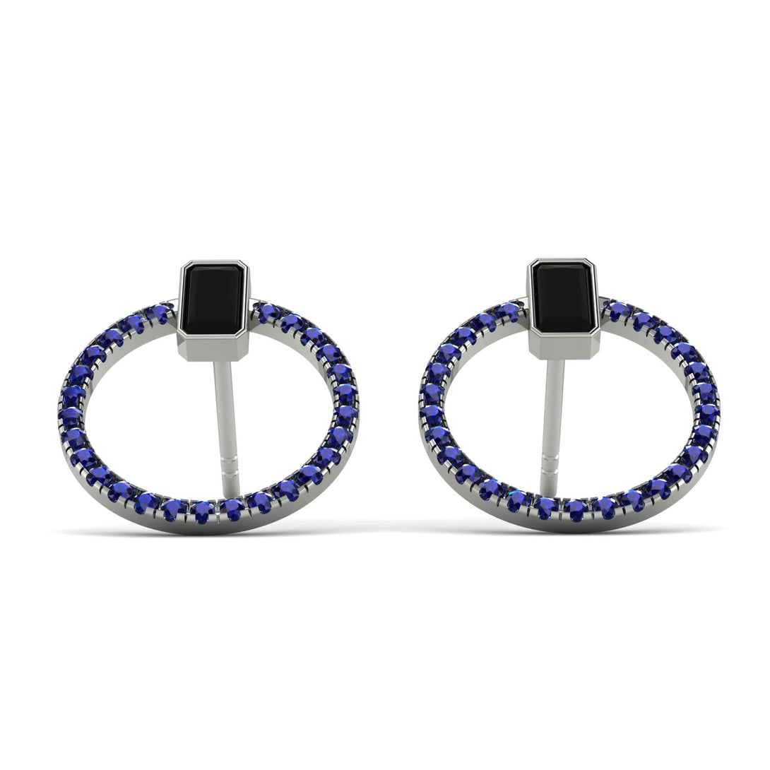 Emerald Cut Circle Black Diamond Earrings - Oaklyn No. 69