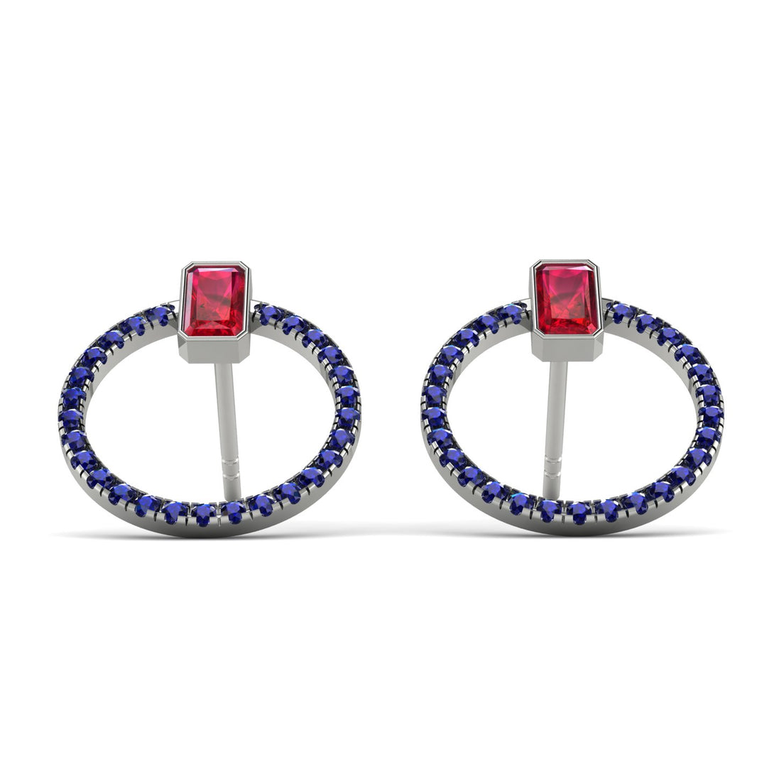 Emerald Cut Circle Ruby Earrings - Oaklyn No. 72