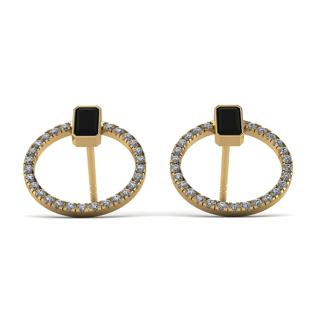 Emerald Cut Circle Black Diamond Earrings - Oaklyn No. 7