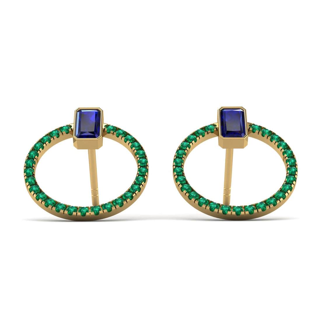 Emerald Cut Circle Sapphire Earrings - Oaklyn No. 28