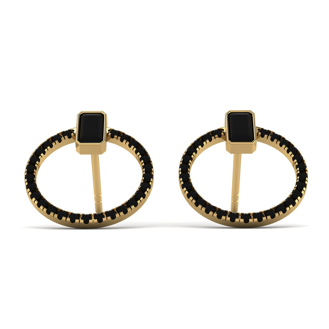 Emerald Cut Circle Black Diamond Earrings - Oaklyn No. 37
