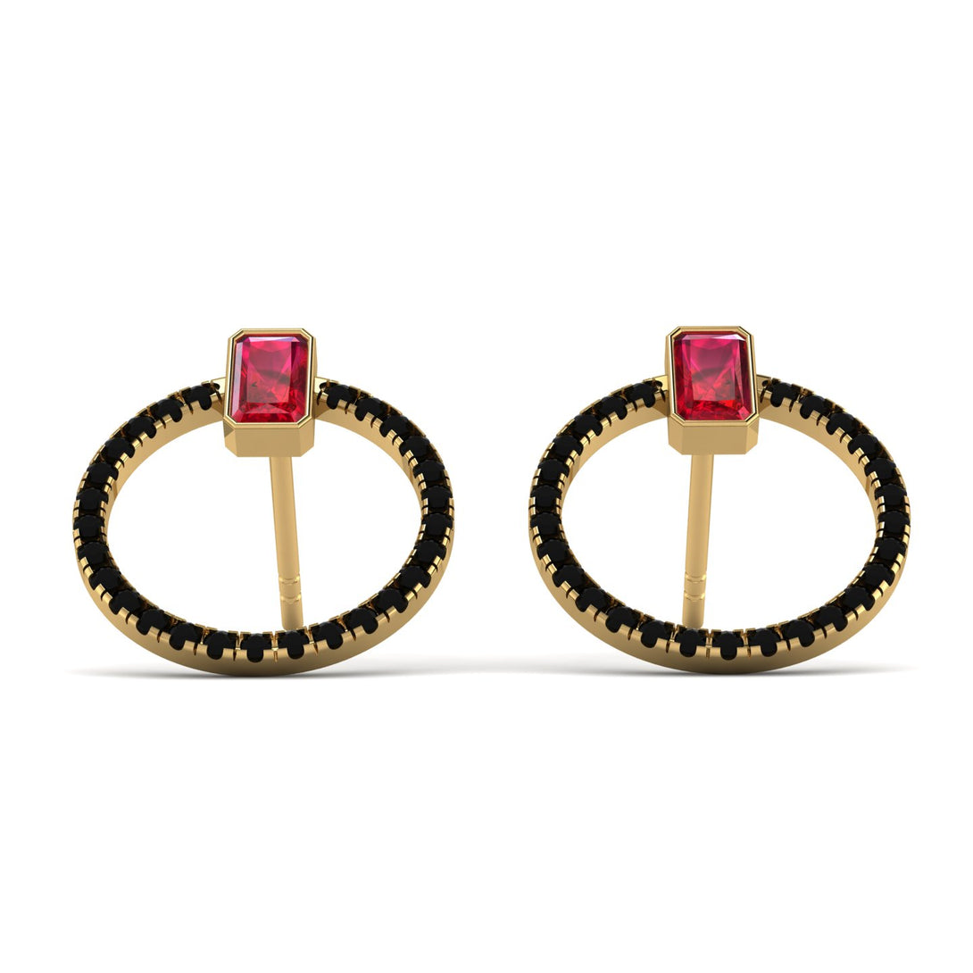 Emerald Cut Circle Ruby Earrings - Oaklyn No. 40