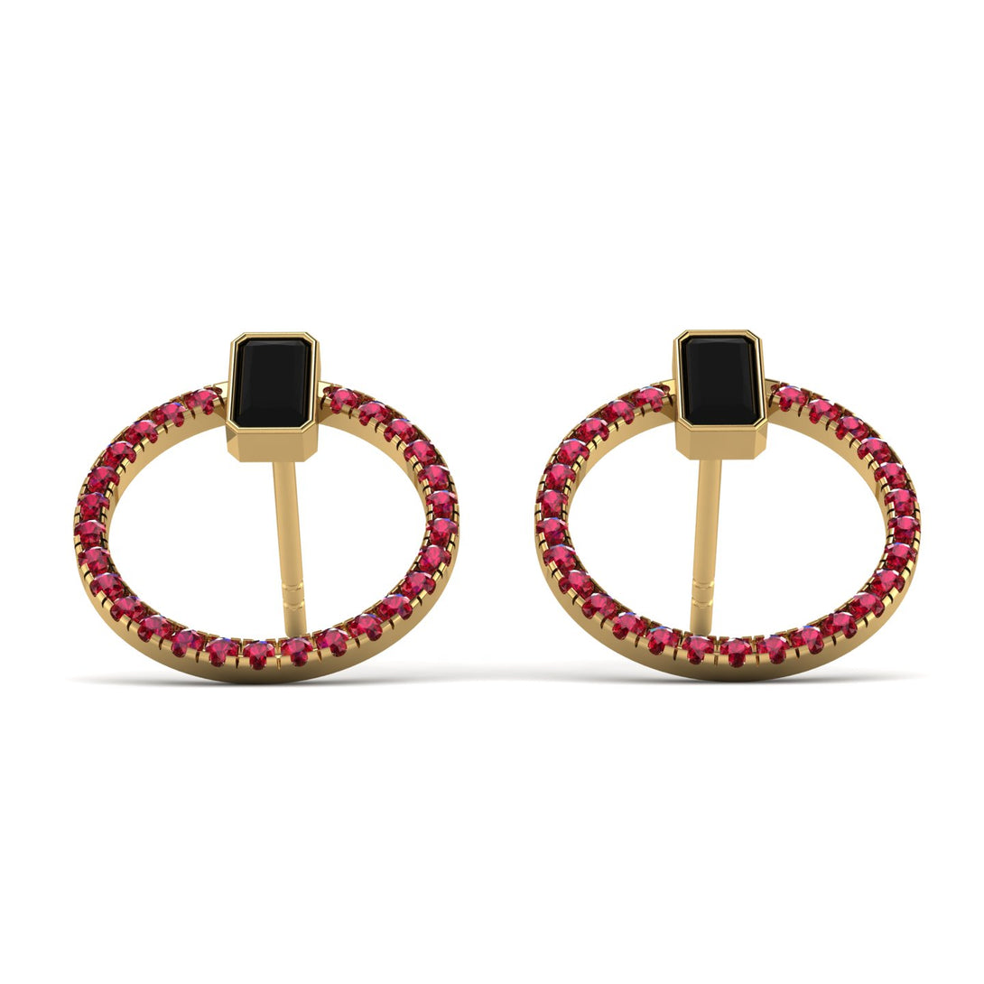 Emerald Cut Circle Black Diamond Earrings - Oaklyn No. 52