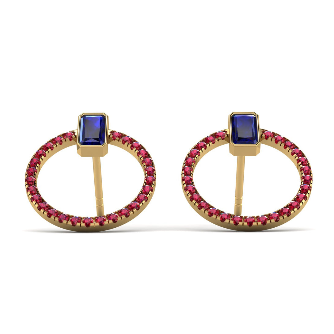 Emerald Cut Circle Sapphire Earrings - Oaklyn No. 58