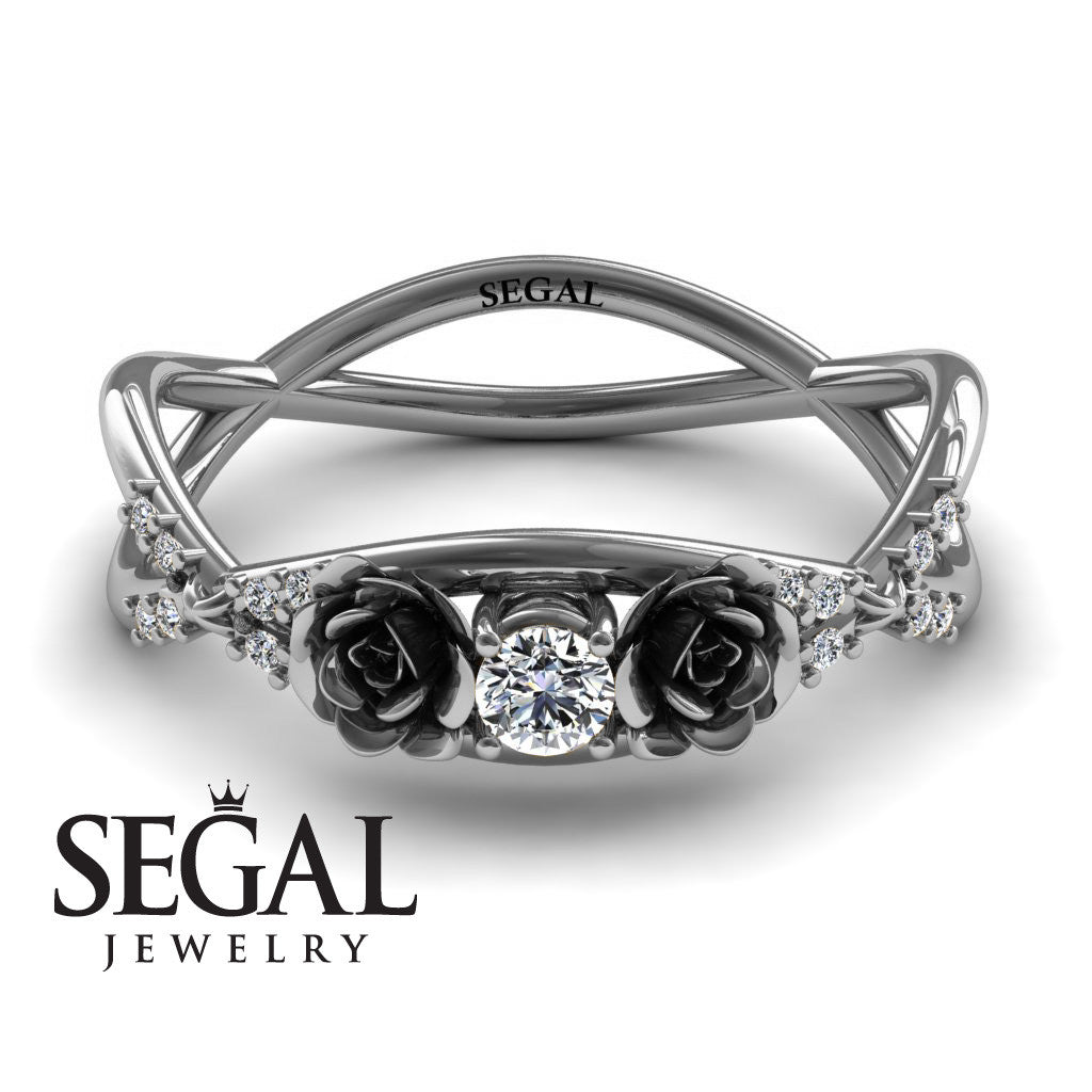 Rose Engagement ring 14K White Gold Thin Elegant Flower Ring White diamond - Stella no. 3
