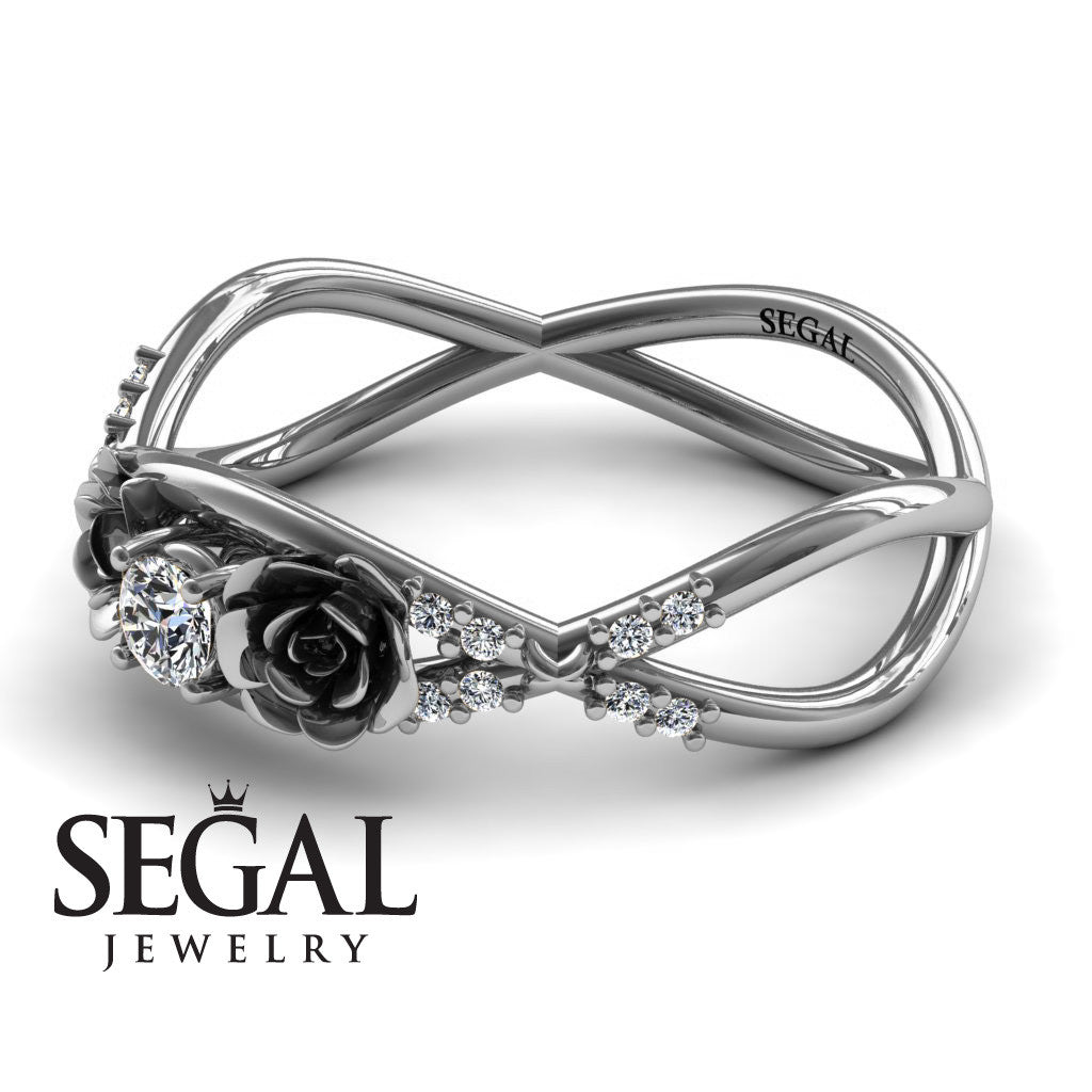 Rose Engagement ring 14K White Gold Thin Elegant Flower Ring White diamond - Stella no. 3