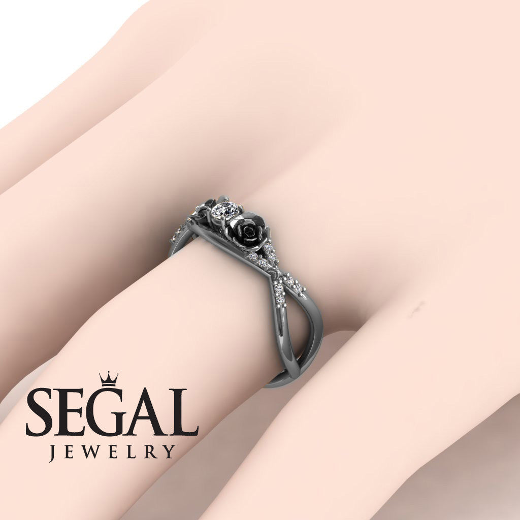 Rose Engagement ring 14K White Gold Thin Elegant Flower Ring White diamond - Stella no. 3