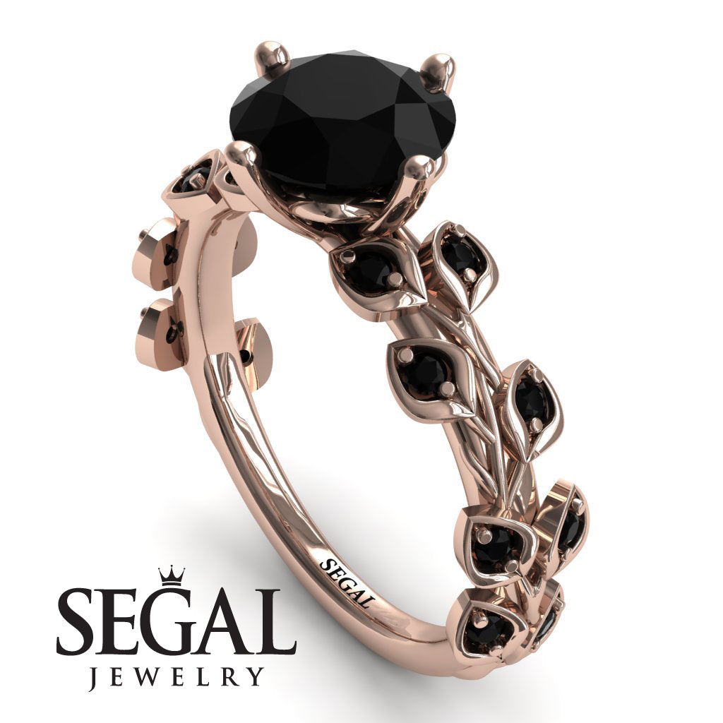 2 carat Rose Gold Black Diamond Engagement Ring Leaves All Around - Sydney