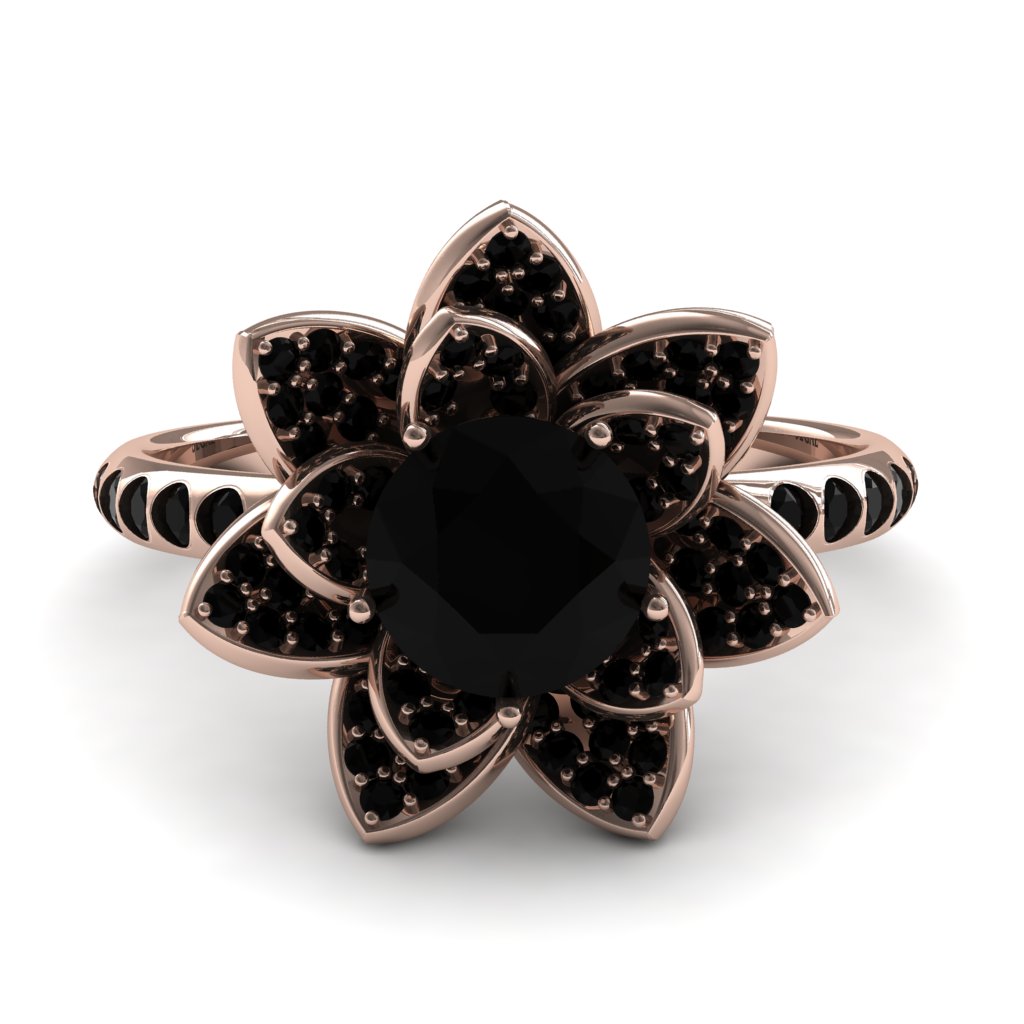 Lotus Black Diamond Engagement Ring for her- Princess Lotus no. 5