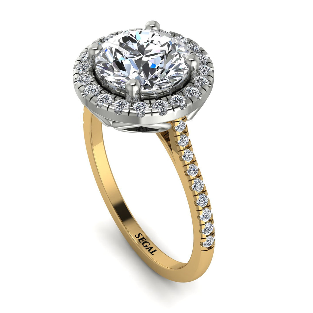 Two Tones Gorgeous Round Cut Diamond Pave Engagement Ring With Hidden Stone - Ellen No. 77