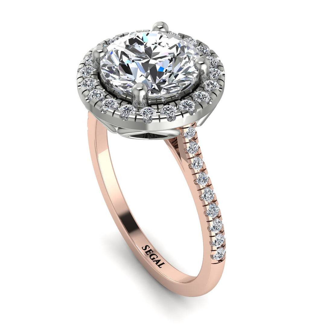 Two Tones Gorgeous Round Cut Diamond Pave Engagement Ring With Hidden Stone - Ellen No. 78