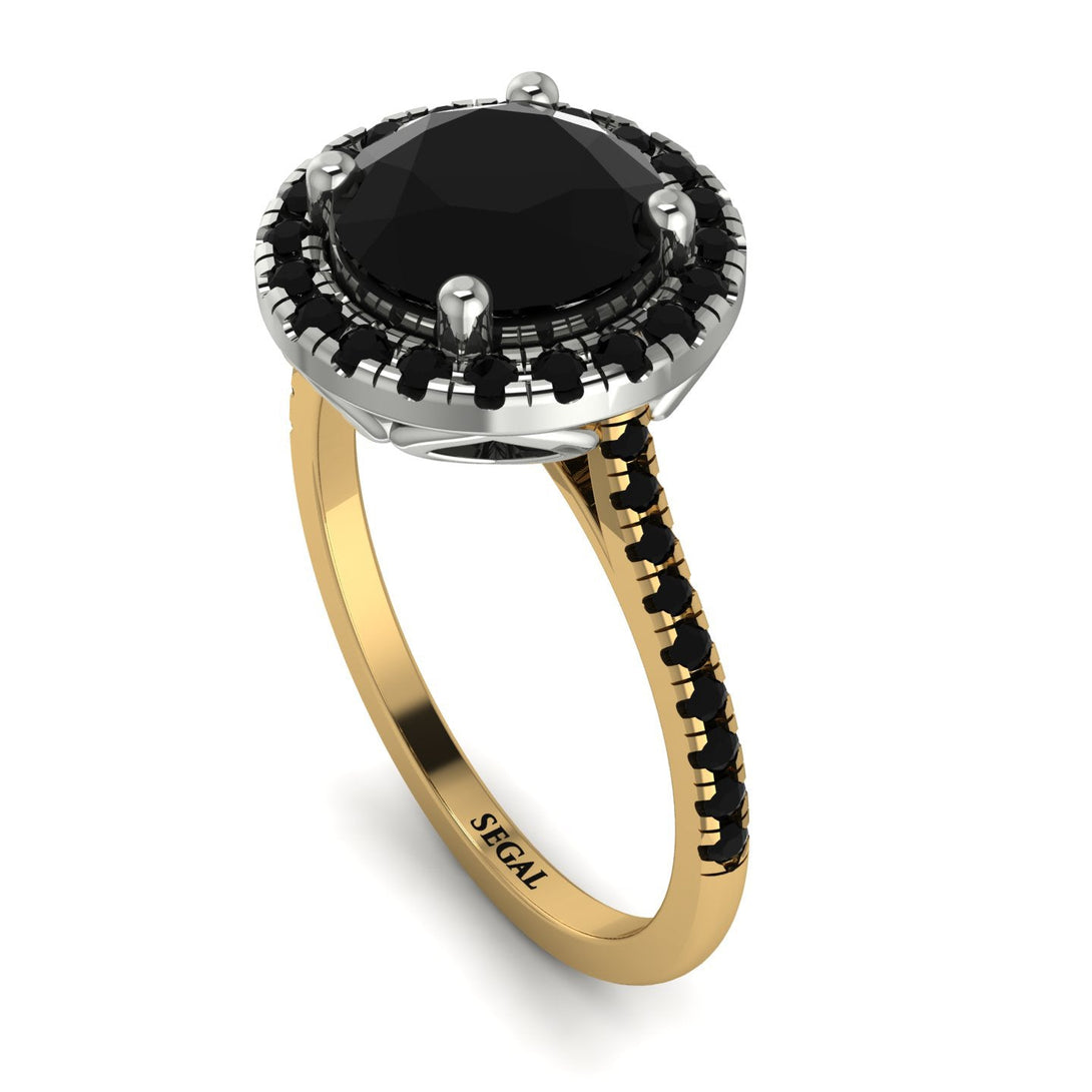 Two Tones Gorgeous Round Cut Black Diamond Pave Engagement Ring With Hidden Stone - Ellen No. 80