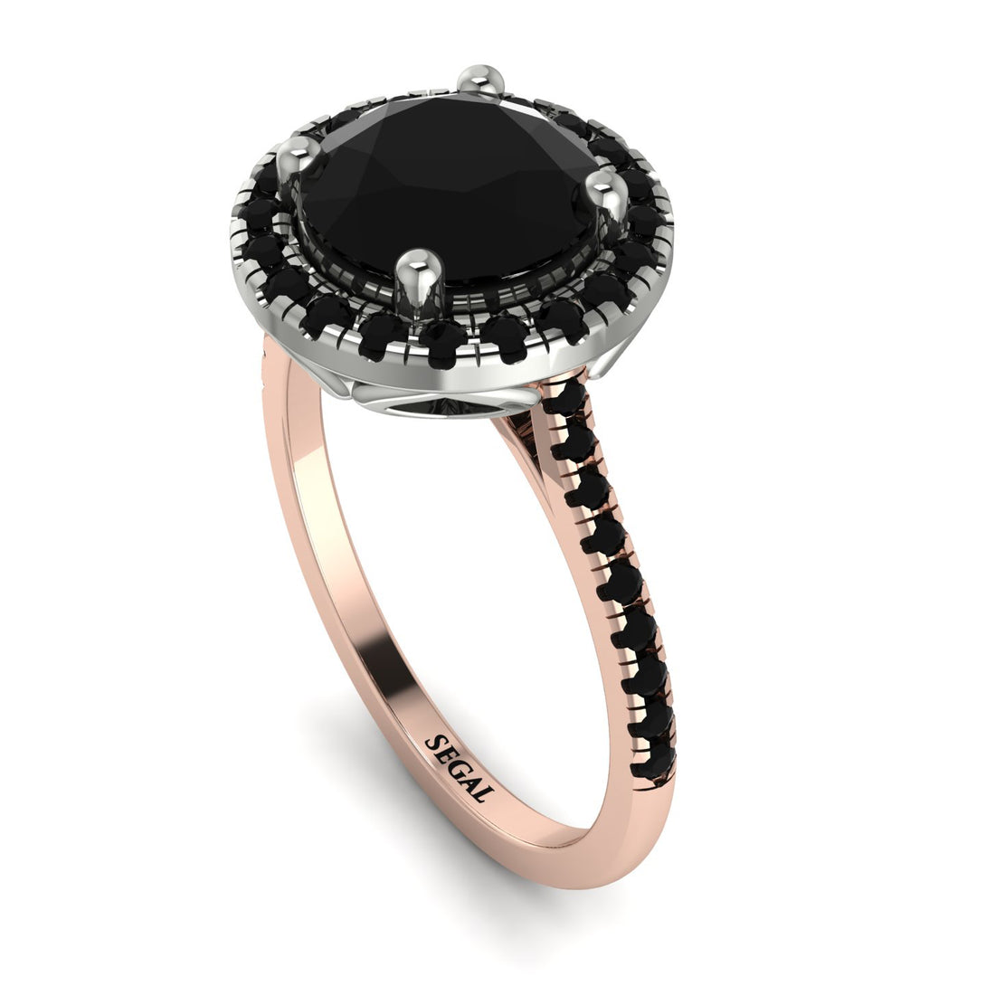Two Tones Gorgeous Round Cut Black Diamond Pave Engagement Ring With Hidden Stone - Ellen No. 81