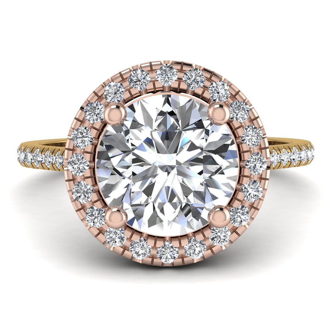 Two Tones Gorgeous Round Cut Diamond Pave Engagement Ring With Hidden Stone - Ellen No. 76