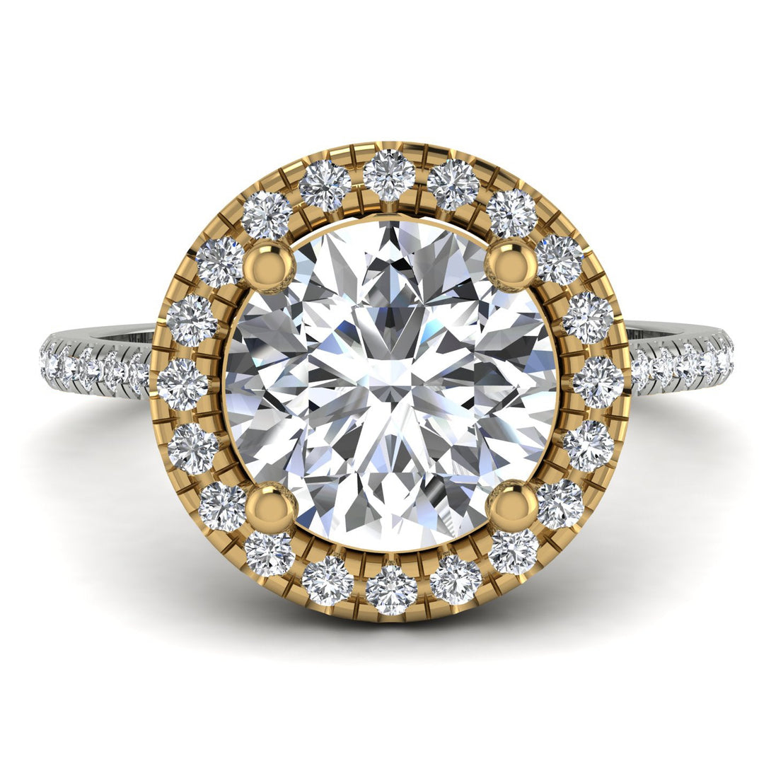 Two Tones Gorgeous Round Cut Diamond Pave Engagement Ring With Hidden Stone - Ellen No. 77