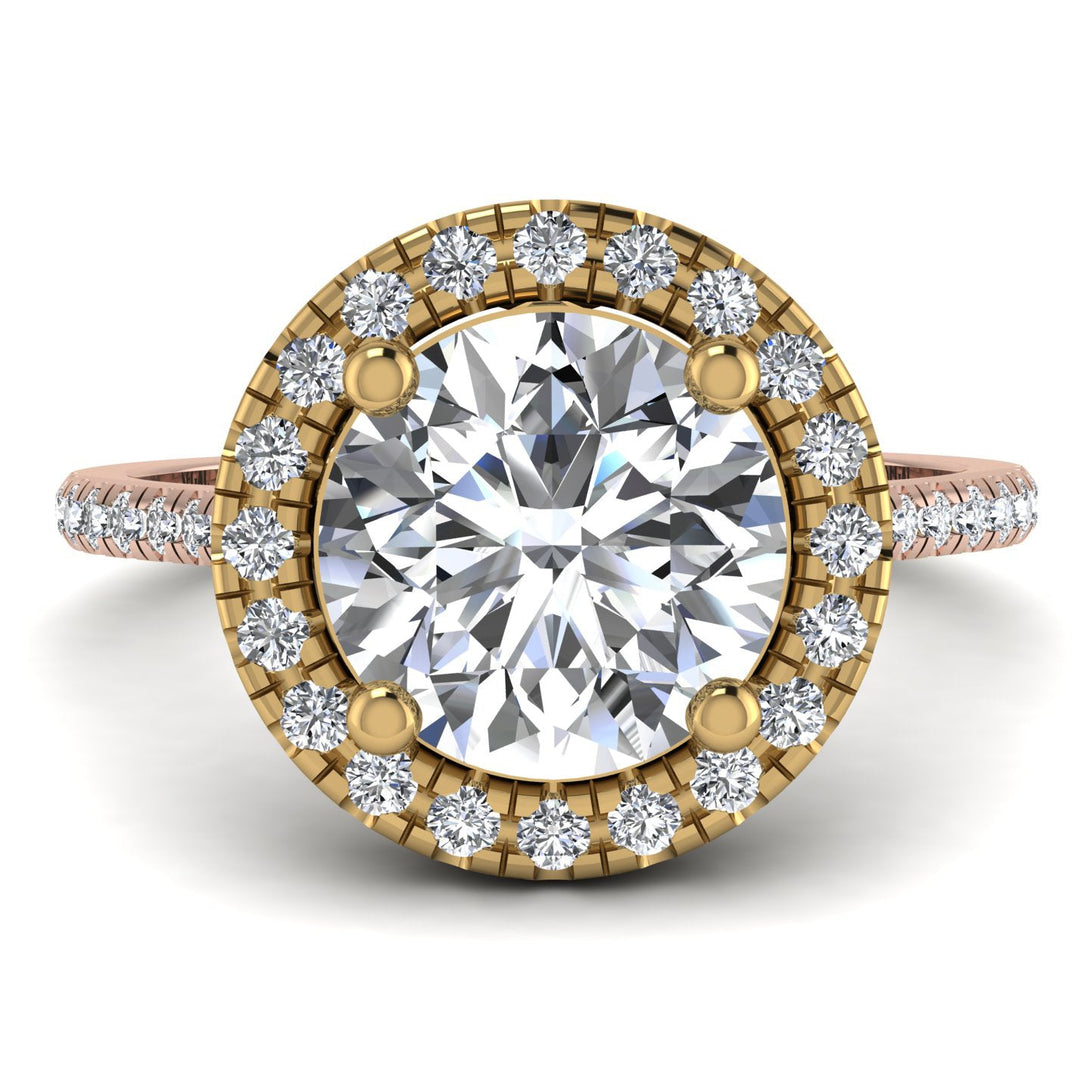Two Tones Gorgeous Round Cut Diamond Pave Engagement Ring With Hidden Stone - Ellen No. 76