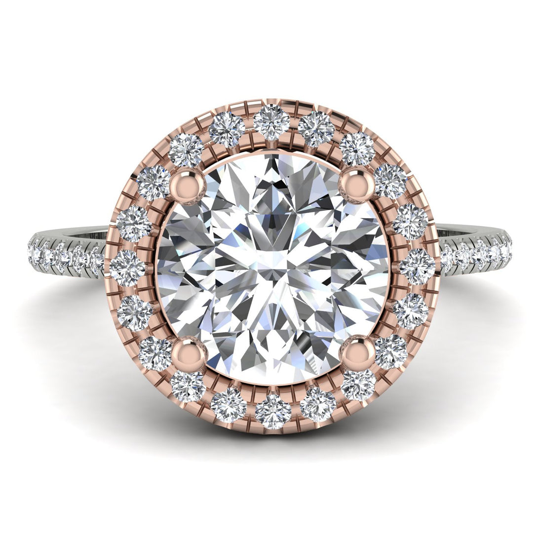 Two Tones Gorgeous Round Cut Diamond Pave Engagement Ring With Hidden Stone - Ellen No. 78