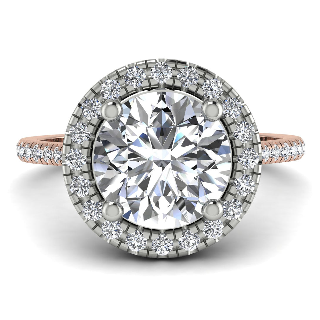 Two Tones Gorgeous Round Cut Diamond Pave Engagement Ring With Hidden Stone - Ellen No. 78