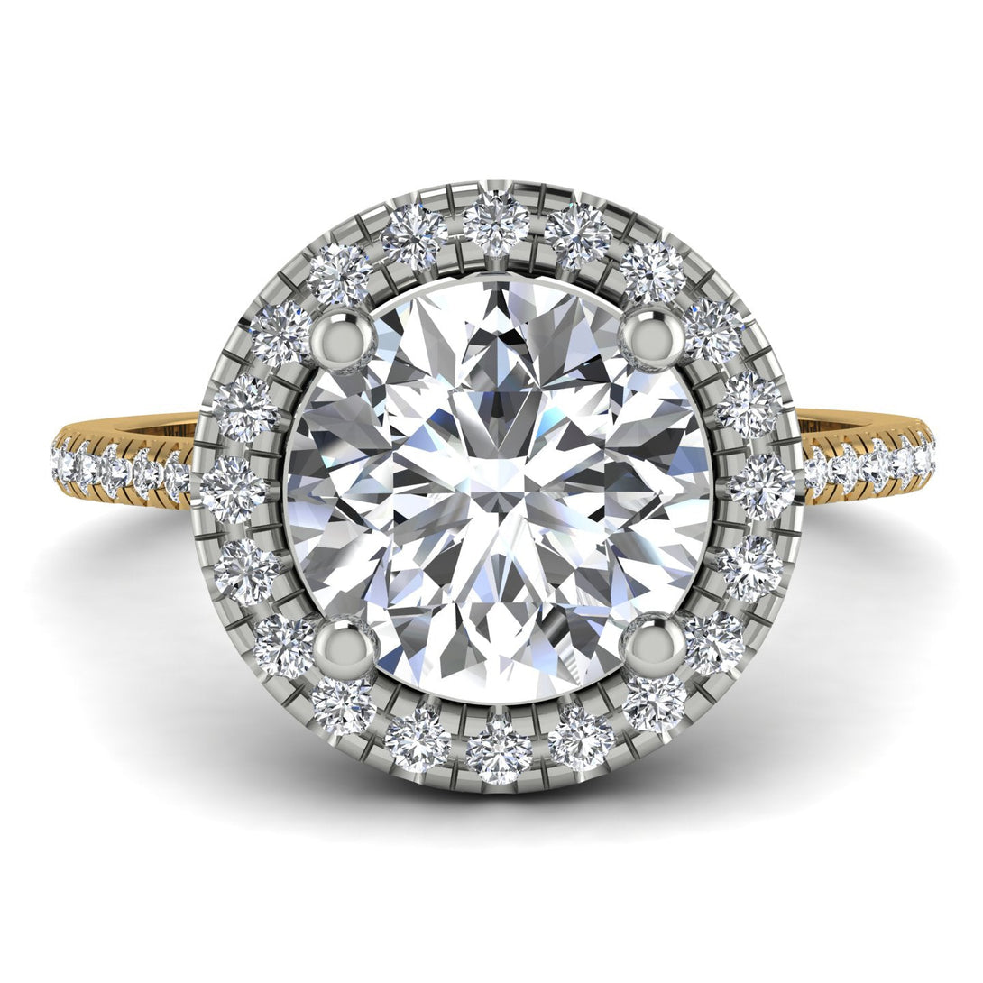 Two Tones Gorgeous Round Cut Diamond Pave Engagement Ring With Hidden Stone - Ellen No. 77