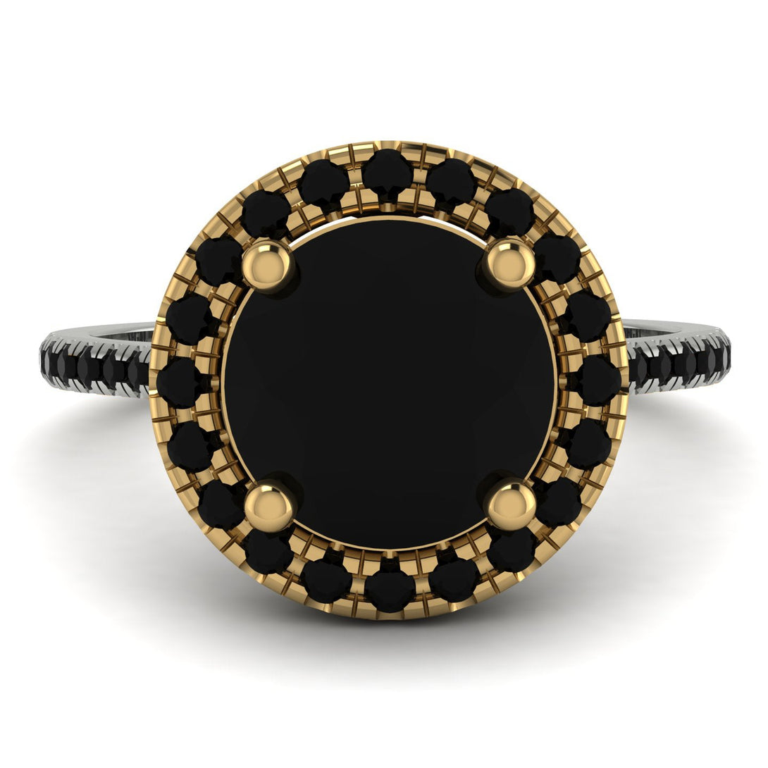 Two Tones Gorgeous Round Cut Black Diamond Pave Engagement Ring With Hidden Stone - Ellen No. 80