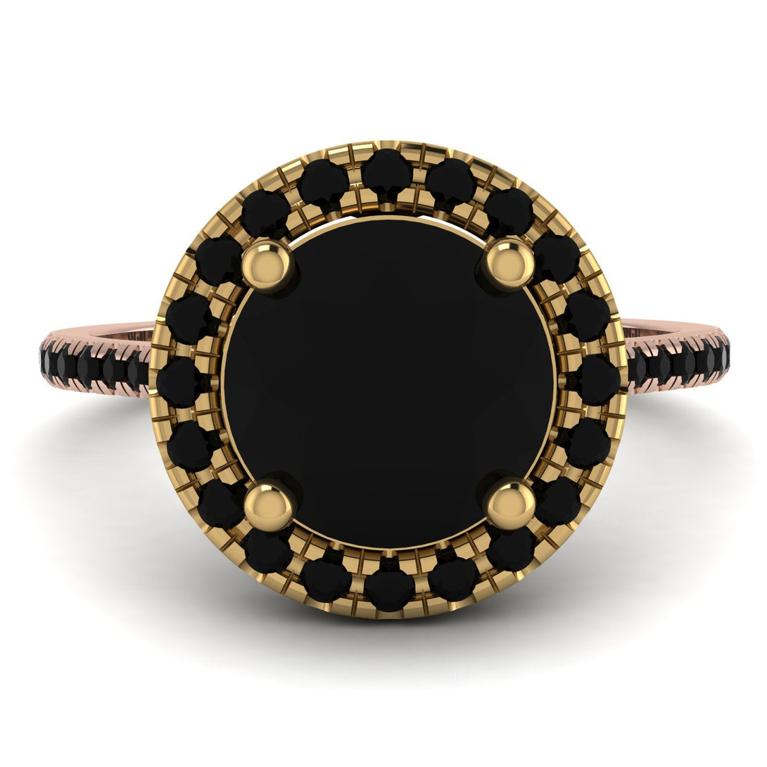 Two Tones Gorgeous Round Cut Black Diamond Pave Engagement Ring With Hidden Stone - Ellen No. 79