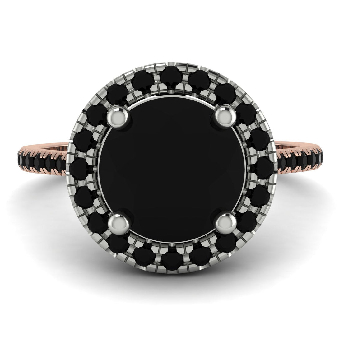 Two Tones Gorgeous Round Cut Black Diamond Pave Engagement Ring With Hidden Stone - Ellen No. 81