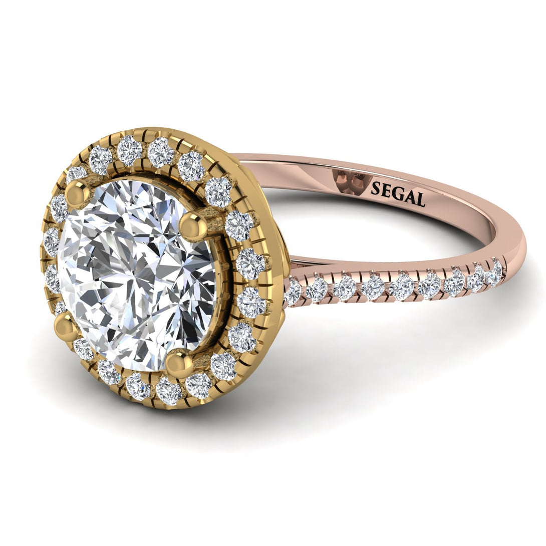 Two Tones Gorgeous Round Cut Diamond Pave Engagement Ring With Hidden Stone - Ellen No. 76